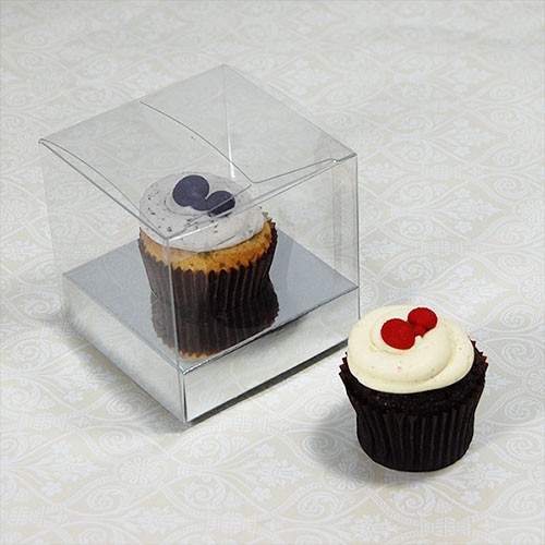 1 Cupcake Clear Mini Cupcake Boxes w Silver insert($1.40pc x 25 units)
